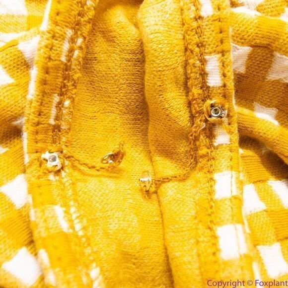 NEW Madewell Gingham Knit Ruffle-Hem Top, color: gold, L - Picture 16 of 16